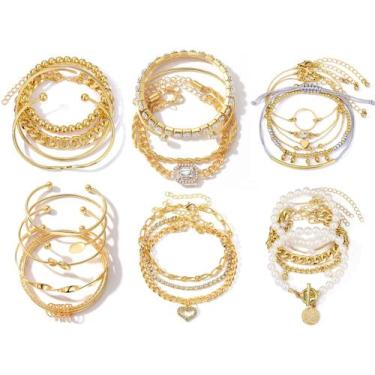 Imagem de Conjunto de pulseiras IFKM Boho Gold Chain banhado a ouro 14K para mul