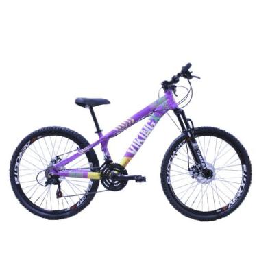 Imagem de Bicicleta aro 26 Vikingx Lilás/Amarelo 21V Câmbios Importados Aero com