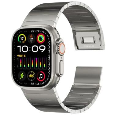 Imagem de ACESTAR Pulseira de titânio completa compatível com Apple Watch Ultra 3/2/1 de 49 mm/Série 10 de 46 mm, elos ajustáveis de 26 mm de largura com conectores de fecho magnético de titânio e revestimento