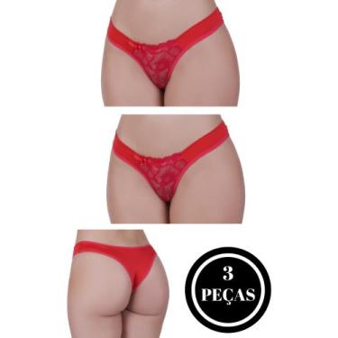 Imagem de Kit 3 Calcinha Renda -c4 KIT 3 BELA - BELLA DA SERRA MODAS, Vermelho, 