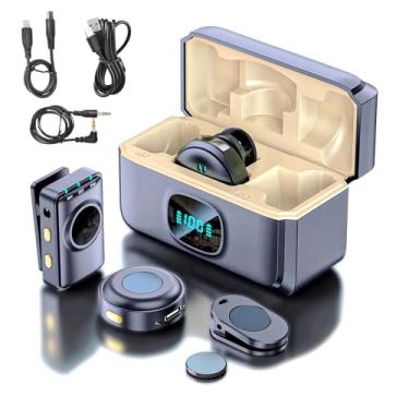 Imagem de Microfone de Lapela Sem Fio Duplo, Transmissão 300m, 40h de Bateria, Compatível com iPhone, Android, Câmera e PC, Preto (USB-C& Lightning câmera Combo)