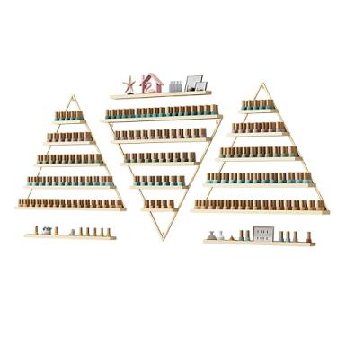 Imagem de LEYSRIS Suporte de esmalte de parede, conjunto de 6 esmaltes triangulares dourados, batom, perfume, prateleira de exibição de cosméticos para casa, spa, salão de beleza