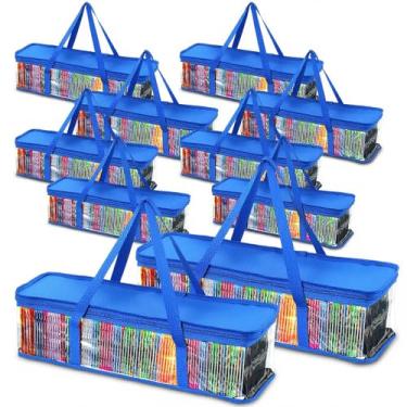Imagem de Woanger 10 bolsas de armazenamento de CD, capas transparentes de PVC para armazenamento de DVD, suporte de CD DVD resistente à água, com alças e zíper, organizador de mídia transparente para álbuns