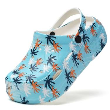 Imagem de CERYTHRINA Pantufas Gardener Platform Clogs Salto Alto Mules Clog Sandália de Cunha, Coco azul, 38