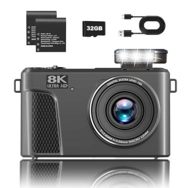 Imagem de Câmera digital 8K para fotografia, câmera vlogging de 88 MP para YouTube com tela flip de 3'180°, zoom digital 18X e foco automático com cartão SD Mirco 32G, 2 baterias