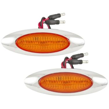 Imagem de Luzes marcadoras laterais de LED âmbar/vermelho de 11 cm, 4 LEDs, cromadas, com plugues de bala, à prova d'água, semirreboque, 18 rodas, painel de táxi de LED, luzes marcadoras lacradas (2 âmbar)