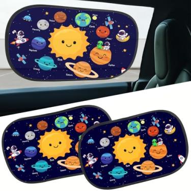 Imagem de GENANY 2 peças de para-sol para janela de planeta espacial para carro SUV caminhão (53 x 35 cm), persianas para janela lateral, acessórios de carro para crianças, persianas de janela de bebê