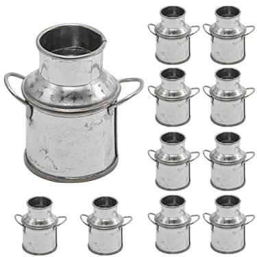 Imagem de ZUDKSUY 10 mini jarros de leite – vaso de fazenda retrô, vaso de flores em miniatura, vaso de lata pequeno e único, decoração de paisagem em miniatura