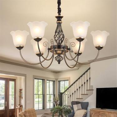 Imagem de Ustre E Lâmpada Pendente LED De Luxo: Estilo Retro Americano Com Toque Europeu, Ideal Para Sala De Estar, Restaurante, Quarto, Estudo, Villa, Hotel E Café (E 6 luzes)