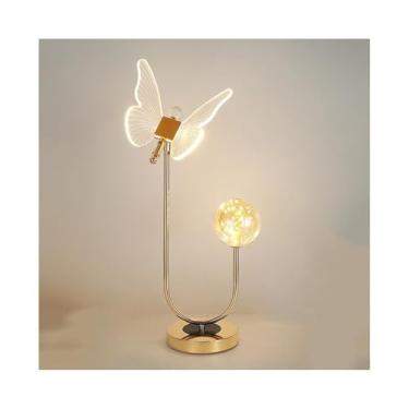 Imagem de Abajur de cabeceira Abajur de cabeceira borboleta, abajur moderno e elegante para sala estar, quarto, 3 vias, regulável, multicolorido(Gold)