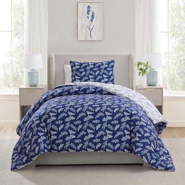 Imagem de Nestl Conjunto de edredom solteiro/solteiro GG – Cama azul majestosa em uma bolsa, 2 peças, jogo de cama reversível, floral macio para dormitório universitário, edredom botânico para todas as estações