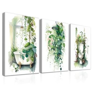 Imagem de Dazzlewall 3Pcs Posters de Arte de Parede de Banheiro Botânico Emoldurado, Impressões de Folhas Tropicais Verde Sálvia para Decoração de Lavanderia de Banheiro 12x16 polegada