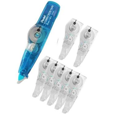Imagem de Kit Corretivo Fita Adesiva Recarregável Pentel Com 7 Refis, Azul