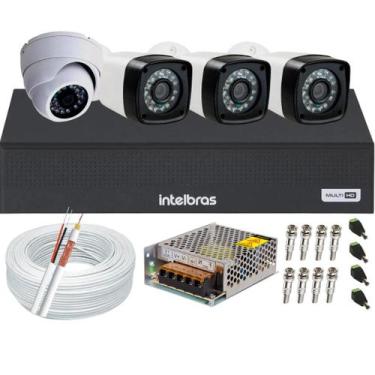 Imagem de Kit cftv 4 câmeras de segurança Full hd 1 câmera dome e 3 bullet Dvr 4