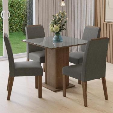Imagem de Conjunto Sala De Jantar Tampo De Vidro 4 Cadeiras Rustic/cinza/silver 