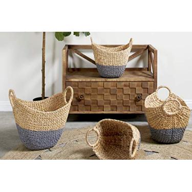Imagem de CosmoLiving by Cosmopolitan Cestas de armazenamento de vime de jacinto de água tingida com cabo redondo grande, oval, natural e cinza | Conjunto de 4: 48 x 45 cm, 43 x 38 cm, 40 x 35 cm, 35 x 30 cm
