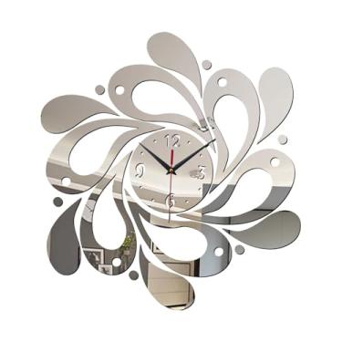 Imagem de Fenteer Relógio de parede silencioso com adesivos espelhados, relógio de parede decorativo criativo nórdico para berçário de fazenda, sala de estar, Argent