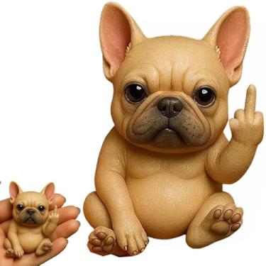 Imagem de Mini estátua de animal de dedo médio divertida - Figura de jardim de resina e decoração de mesa para mesa de escritório em casa - Ornamento de presente novo 2025 (Cão Bege)