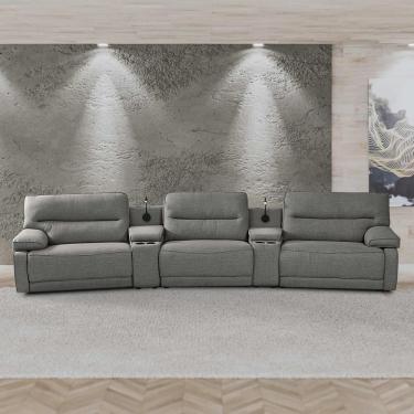 Imagem de Sofá Decorativo Swift c/Porta Copos Baú Cooler Reclinável Retrátil Linho Cinza G81 - Gran Belo