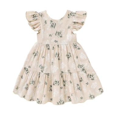 Imagem de Vestido YOUNGER TREE Toddler Boho Linen Floral Vestido de verão 2-3T