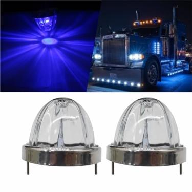 Imagem de 2 peças de luzes de melancia, luzes de seta de LED azuis com bisel, lente transparente, compatível com Kenworth, Peterbilt, caminhões de transporte
