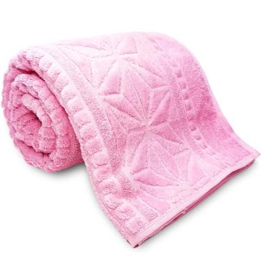 Imagem de Toalha de Rosto Dohler Confort 500 g/m2 100% Algodão Felpuda Macia - Barra Jacquard Aveludada 50 x 90 (Estrelas Rosa 6665)