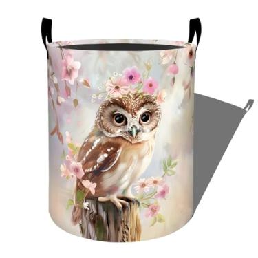 Imagem de Coruja fofa com lindo cesto de roupa suja floral, organizador de cesto de roupa suja dobrável para decoração de banheiro, caixa de armazenamento de roupas de brinquedo para quarto 19,7 x 15,7