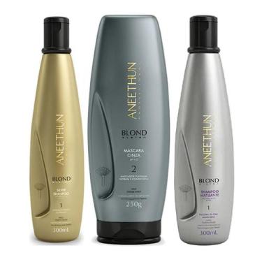 Imagem de Kit Aneethun Blond System Sh M. + Sh S. + Mask Cinza 250g