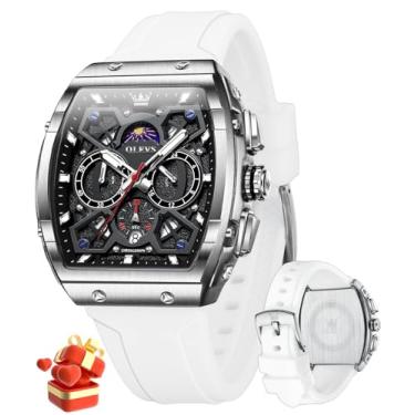 Imagem de OLEVS Relógio masculino cronógrafo de couro marrom, dourado, analógico, quartzo, moderno, vestido de negócios, mostrador grande, dia, data, luminoso, à prova d'água, casual, masculino, mostrador preto