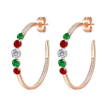 Imagem de EVEVIC Brincos de meia argola de cristal austríaco para mulheres, modernos banhados a ouro rosa 14 K, brincos de argola grandes, joias para presente, Medium, Latão, Cristal Zircônia cúbica