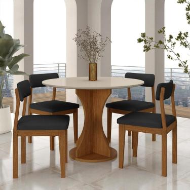 Imagem de Mesa Redonda Cosença Com 4 Cadeiras Estofadas Fre/off/s.preto - M.a