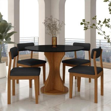 Imagem de Mesa Redonda Cosença Com 4 Cadeiras Estofadas Fre/pto/s.preto - M.a