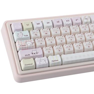 Imagem de TYRIXKI Teclas de cerâmica jade gato, 135 teclas translúcidas geleia fofas teclas perfil Mao teclado personalizado cremoso para teclados mecânicos Cherry Gateron MX Swithes