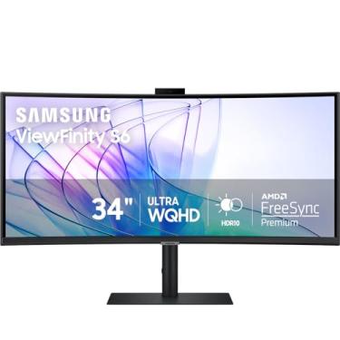 Imagem de Samsung Monitor de computador curvo ViewFinity S65VC série Ultra-WQHD de 34 polegadas, 100Hz, AMD FreeSync, HDR10, USB-C, alto-falante embutido, câmera, interruptor KVM, cuidados com os olhos