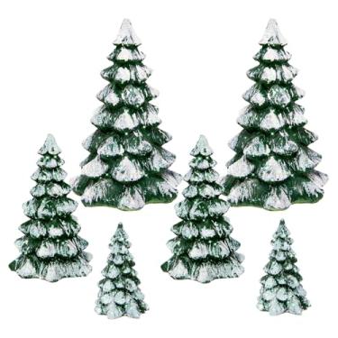 Imagem de ZTTM Conjunto de 6 peças com um senso de camadas e alturas escalonadas de pinheiros de cenário de vila do país das maravilhas de inverno, decorações de árvores de vila de Natal, verde