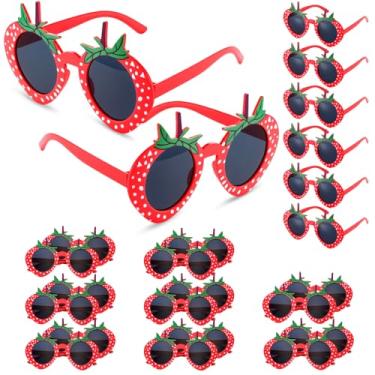 Imagem de Tellegloww 24 conjuntos de óculos de sol de morango lembrancinhas de festa de aniversário de formatura presentes engraçados óculos de sol para crianças mulheres meninas (vermelho)