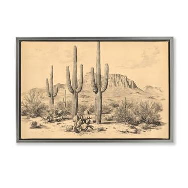 Imagem de Stupell Industries Cactus Desert Vintage Landscape Black Framed Floater Canvas Wall Art, design by Petal Prints Design, 17 x 25