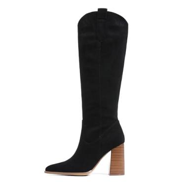 Imagem de MeiLuSi Botas de camurça até o joelho para mulheres 2025 bico fino sapatos de outono salto alto alto alto sapatos de camurça com zíper lateral, Camurça preta, 40