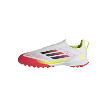 Imagem de adidas Tênis infantil F50 League Laceless Turf, Branco/preto/amarelo solar, 11 Little Kid