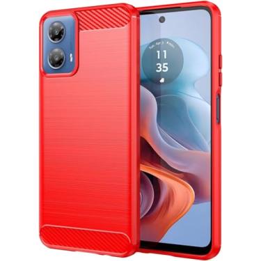 Imagem de Capa Para Motorola Moto G34 (Tela 6.5) Carbon Fiber Leve Fina Maleável (Vermelho)