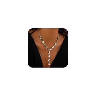 Imagem de CIWEAI Colar feminino geométrico de ouro barroco com gota de lágrima vintage irregular declaração Y colares prata moda fantasia alternar joias presentes, Large, Zinco, Sem Pedra Preciosa