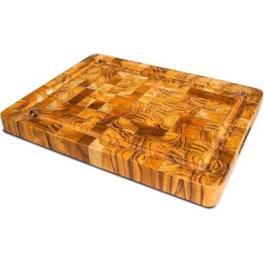 Imagem de Tábua de corte de madeira de grão premium 40,6 x 30,5 cm – Bloco grande reversível de açougueiro com ranhura de suco, alças laterais, cantos lisos – Tábua de cortar madeira resistente para carne