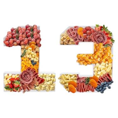 Imagem de Kafucize Prato de papelão preenchível com número de placa de charcutaria de 35,5 cm, caixa de decoração de frutas, presente de aniversário, festa de aniversário (13)