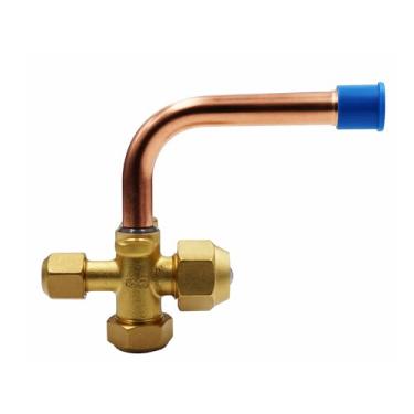 Imagem de Boginity Válvula globo de 3 vias para ar condicionado Cotovelo para porta 1/4. Válvula globo de três vias curvatura de tubo de cobre 90° (3/8)