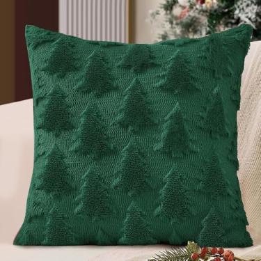Imagem de Capas de travesseiro 45 x 45 cm - Tecido de pelúcia com estampa de árvore para sofá-cama (verde)