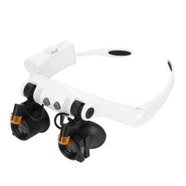 Imagem de Lupa de Montagem na Cabeça, 4 Lentes Removíveis 2 LED Luz Recarregável Viseira de Lupa para Leitura de Joias Lupa Reparo Eletrônico (10X, 15X, 20X, 25X)