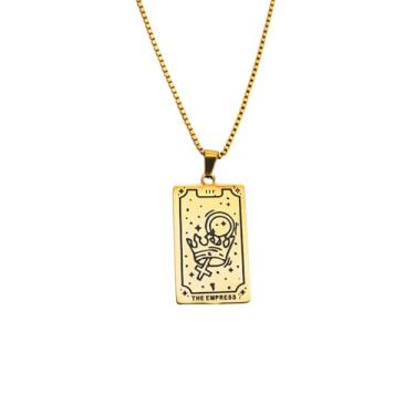 Imagem de Luva Jewelry Colar feminino com cartão de tarô - pingente espiritual banhado a ouro 18K - impermeável antimanchas - colar de astrologia - presente místico de Natal, Small, Aço inoxidável, Sem Pedra