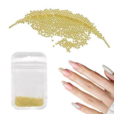 Imagem de Generic Miçangas de arte de unhas 0,05" (1,2 mm) mini metal 3D caviar unhas contas bola bolha contas com sacos para arte de unhas, decoração de artesanato DIY, tom dourado