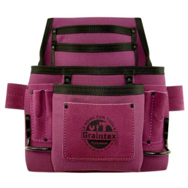 Imagem de GRAINTEX Bolsa profissional para unhas e ferramentas com 10 bolsos, tela Ripstop de camada dupla, acabamento de couro, suportes de martelo de aço, para moldadores, construtores, eletricistas