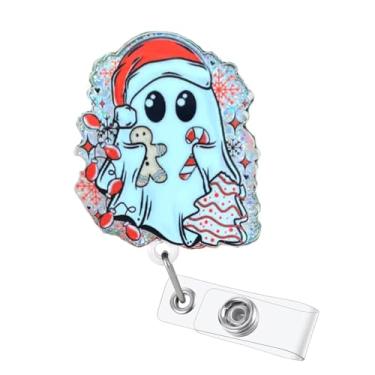 Imagem de Carretel de crachá de fantasma de homem de gengibre de Natal, clipe de crachá de enfermeira médica com cordão retrátil e durável de nylon de 61 cm, presentes fofos para RN CNA LPN trabalhador médico
